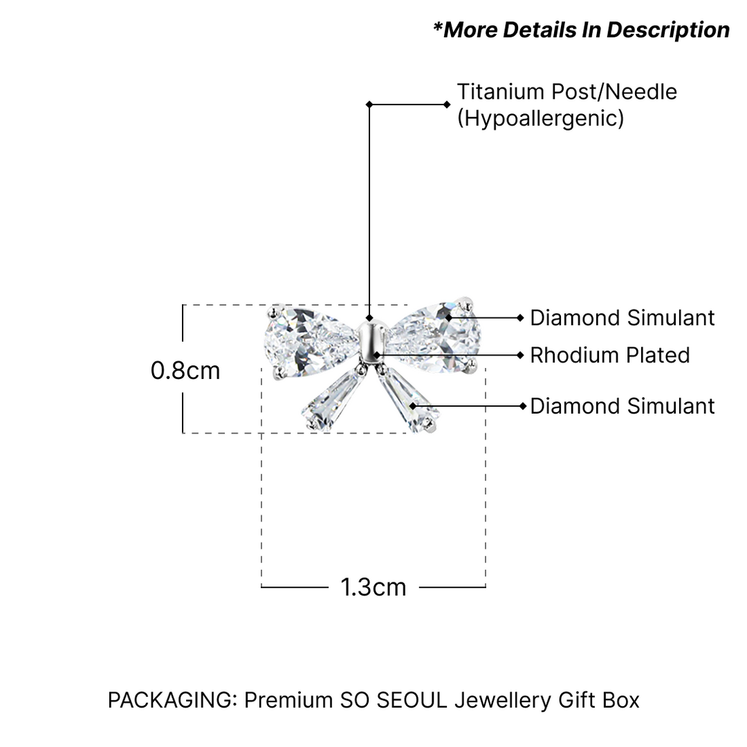 SO SEOUL Elegant Ribbon Bow Marquise-Cut Diamond Simulant Cubic Zirconia Stud Earrings