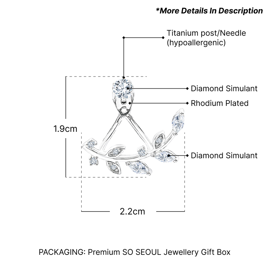 SO SEOUL Gleam Flower Twilight Vines Diamond Simulant Cubic Curved Earring Jackets