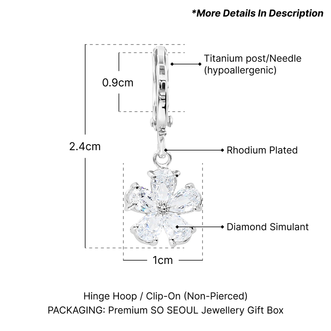 SO SEOUL Leilani Flower Diamond Simulant Zirconia Earrings and Pendant Chain Necklace Gift Set