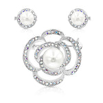 Load image into Gallery viewer, SO SEOUL Camellia Flower Oversized Pearl Austrian Crystal Secure Clasp Brooch Set
