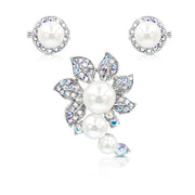 SO SEOUL Leilani Blossom with Pearl Austrian Crystal Rollover Clasp with Double Mini Baby Brooch Set