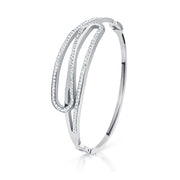 SO SEOUL Harper Intertwined Design White Austrian Crystal Rhodium or Rose Gold-Tone Side Hinged Bangl