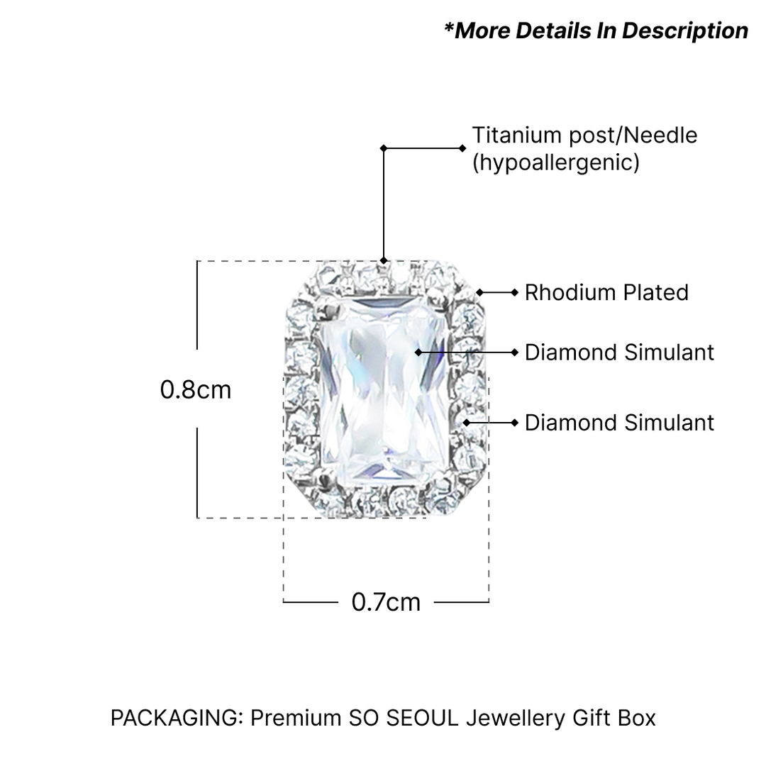 SO SEOUL Emerald-Cut Halo Diamond Simulant Cubic Zirconia Stud Earrings