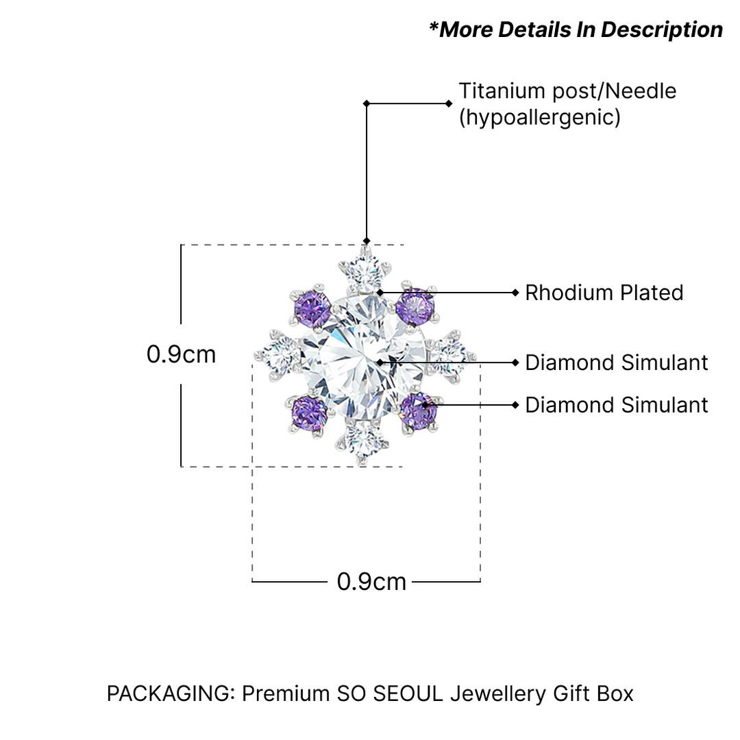 SO SEOUL Aster Round Surrounded Purplish Diamond Simulant Cubic Zircon Stud Earrings