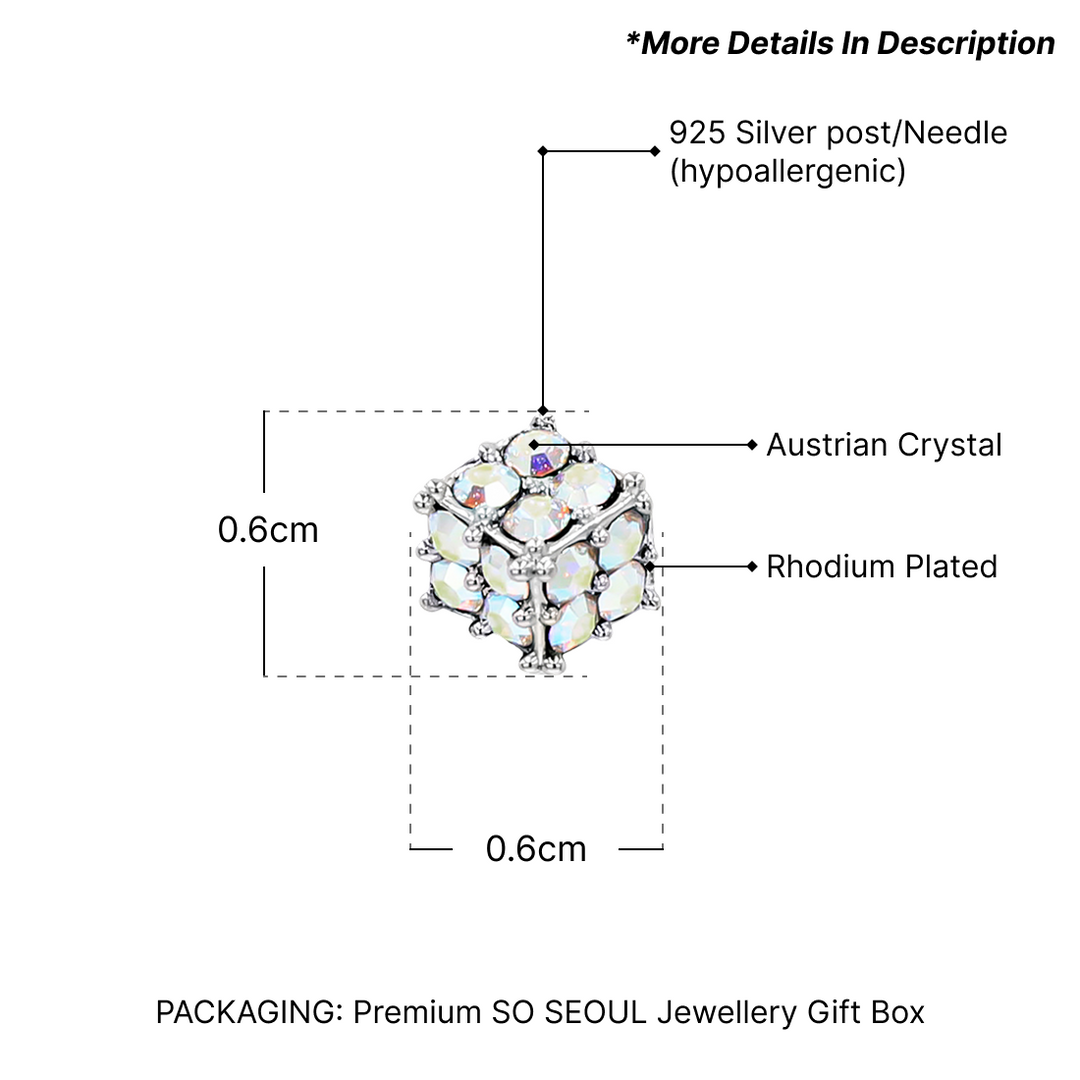 SO SEOUL 'Sequoia' 3D Cube Aurore Boreale Austrian Crystal Stud Earrings
