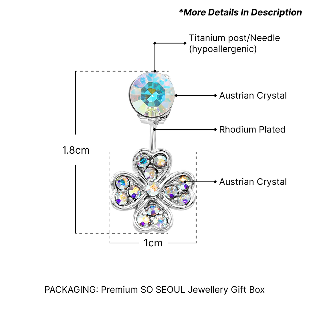 SO SEOUL Alette Four-Leaf Clover Heart Design with Round Aurore Boreale Austrian Crystal Dangle Earring Jackets