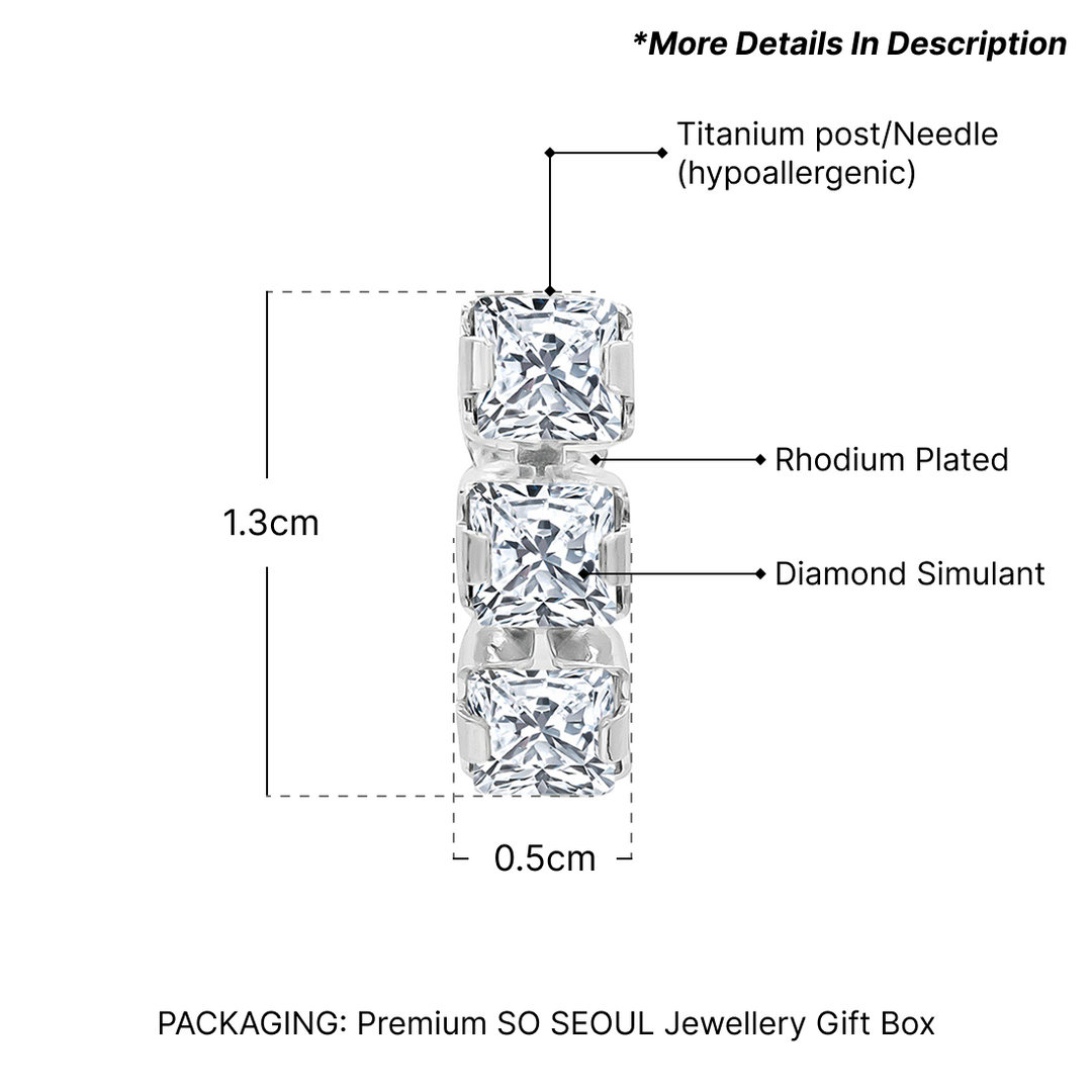 SO SEOUL Athena Triple Emerald-Cut Diamond Simulant Zirconia Drop Stud Earrings