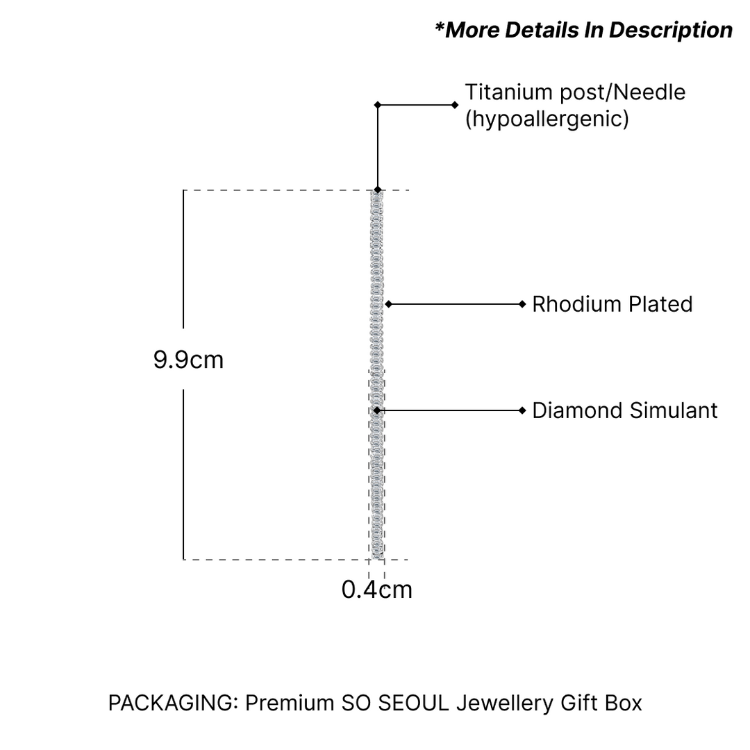 SO SEOUL Attract Y Linear Diamond Simulant Cubic Zirconia Tennis Drop Stud Earrings