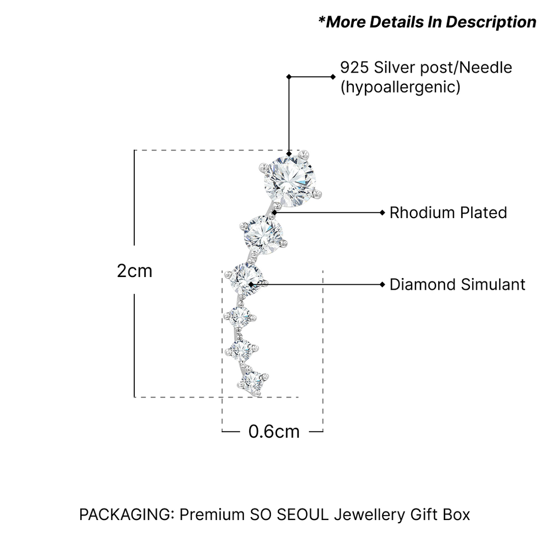 SO SEOUL Aster Star Round Solitaire Crawler Cuff Diamond Simulant Cubic Zirconia Ear Climber Earrings