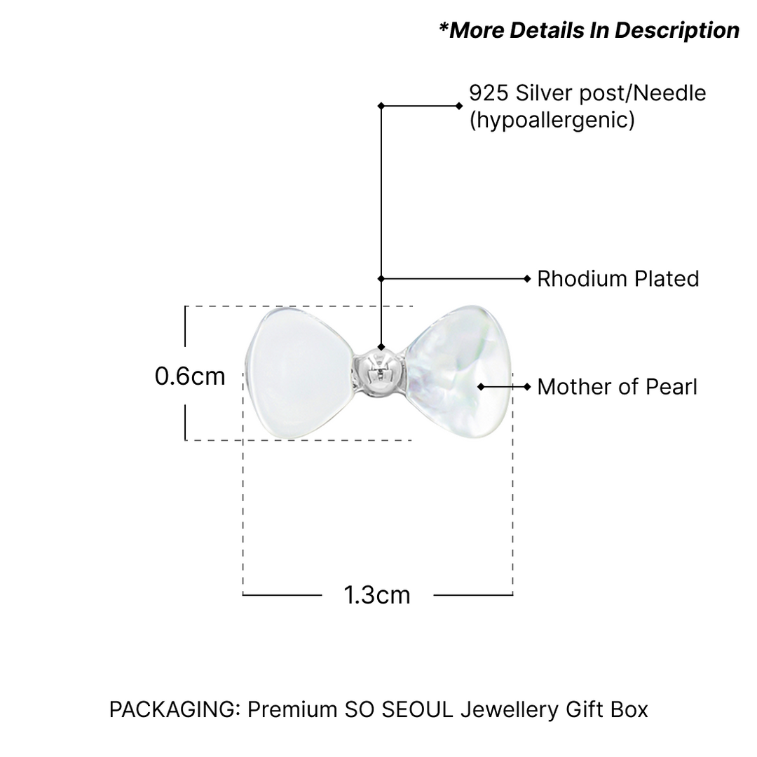 SO SEOUL Claire Ribbon Bow Elegance - Mother of Pearl & Cubic Zirconia Stud Earrings