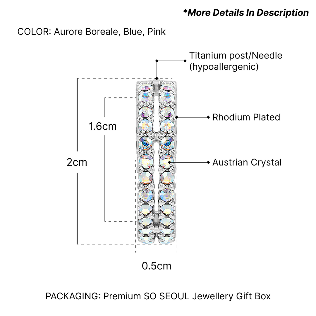 SO SEOUL Harley Huggie Double Row Mixed Colored Tone Austrian Crystal Hoop Earrings