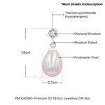 Load image into Gallery viewer, SO SEOUL Lucia Freshwater Pearl Drop Earrings with Diamond Simulant Titanium Post Rhodium Plated