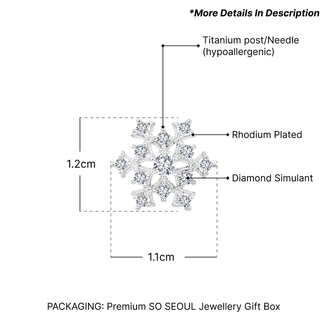SO SEOUL 'Let it Snow' Snowflake Stud Earrings with Diamond Simulant Cubic Zirconia