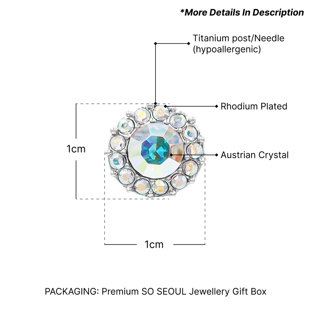 SO SEOUL Glimmering Sunshine Aurore Boreale Crystal Stud Earrings and Pendant Necklace Set