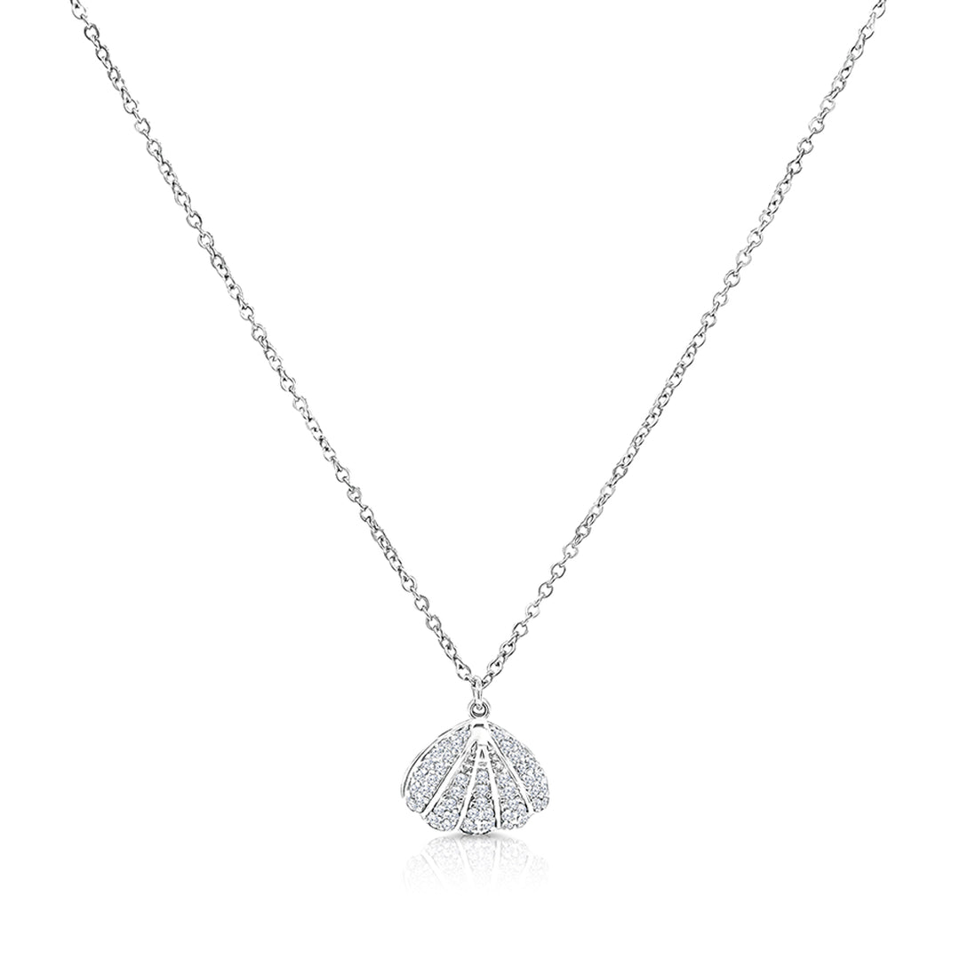 SO SEOUL Ocean The Sea Pearl in Seashell Diamond Simulant Cubic Zirconia Silver/Rose Gold Pendant Necklace