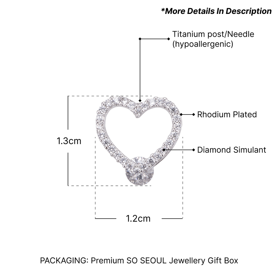 SO SEOUL Amora Pave Heart Set - Diamond Simulant Cubic Zirconia Pendant Necklace and Stud Earrings